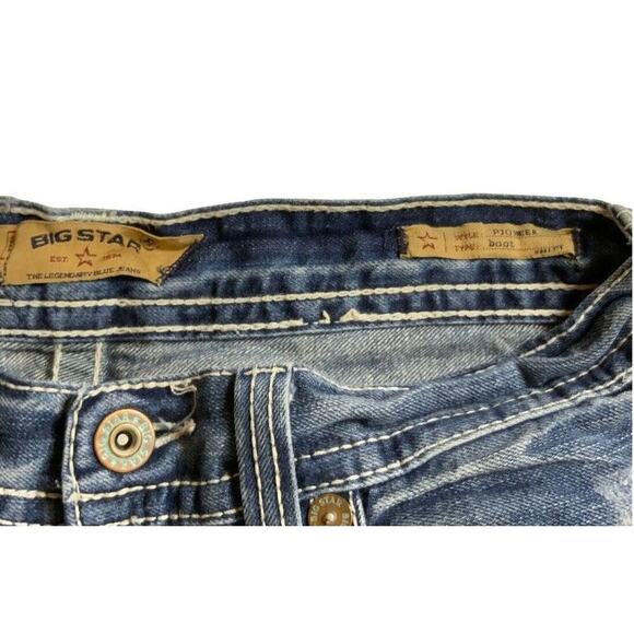 Big Star Pioneer Jeans Men's Size 33R Bootcut Distressed Big Stitches Blue Denim - Picture 10 of 12